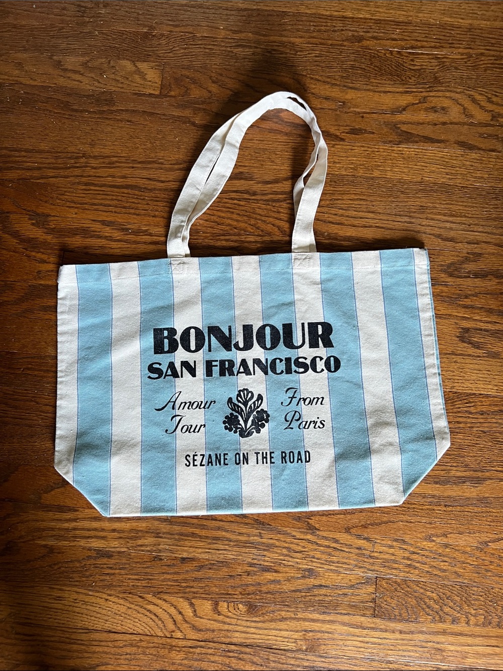 Sezane Tote, San Francisco Edition Canvas Cream/Blue Striped Tote Bag